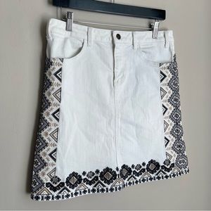 Pilcro and the Letterpress White Mini Skirt with Black and Brown Embroidery